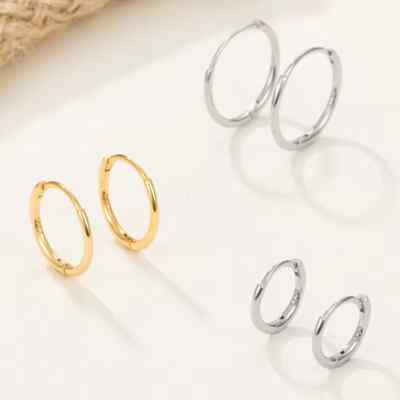 18ct Gold on Silver Sleeper Hoop Earrings Size Men's or Ladies