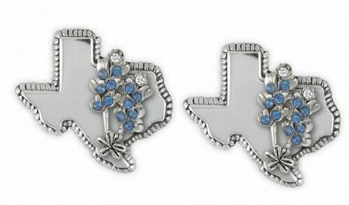 Boutons de manchette bleu bijoux argent sterling faits main Texas fleurs sauvages boutons de manchette - Photo 1 sur 1
