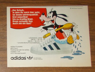 Seltene Werbung vintage ADIDAS Sport Goofy  Leinenschuh Adria 1982
