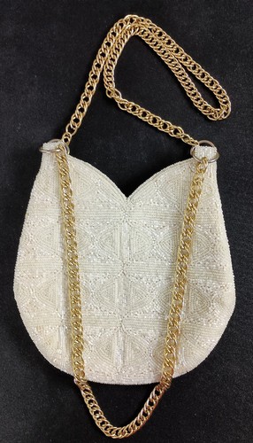 Walborg Ivory/Iridescent Seed/Bead Vintage (Rare) Tulip Evening Handbag Clut - Picture 2 of 10