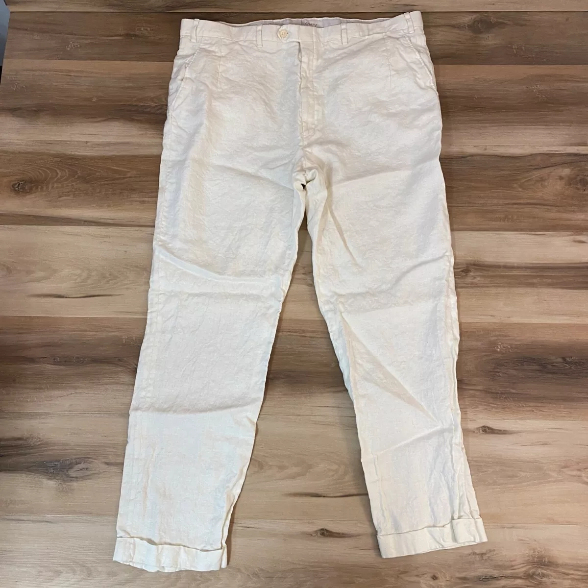 Cuffed linen trousers shop
