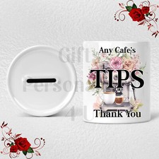 Personalised Ceramic Money Box - Tips Jar - Cafe / Coffee Shop etc - Design 3