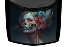Colorful Skull Drawn Woman Floral Hair Truck Hood Wrap Vinyl Car Graphic Decal