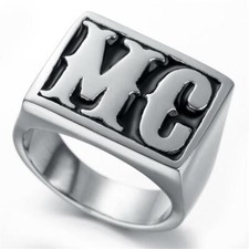 Mens Stainless Steel Gold Motorcycle Club Mc Biker Ring for Men Size 7-15