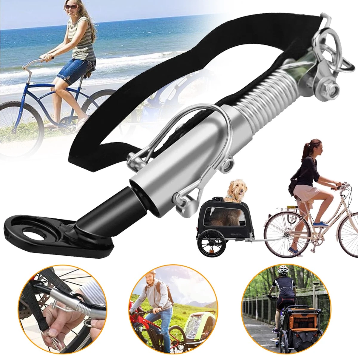 Frizione Per Rimorchio Bicicletta – Gancio Di Traino Universale Con Perno Di Sicurezza, Colore Nero/Argento