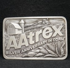 WF05156 NOS VINTAGE 1970s  AATREX SILVER ANNIVERSARY IN CORN  BELT BUCKLE