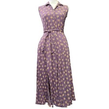 Liz Claiborne Floral Button Front Maxi Dress Purple Sleeveless Rayon Size 4