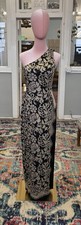 ST. JOHN EVENING Marie Gray Black Gold Embellished Knit Dress Size 2 Side Slit