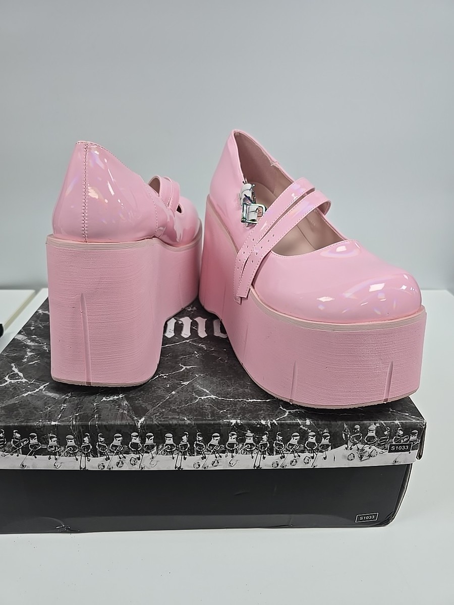 Demonia pink Mary Jane shoes UK size one of the buckles is