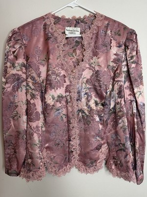 Vintage Nah Nah Collections Pink Floral Brocade Lace Jacket 80s 90s Plus 24W