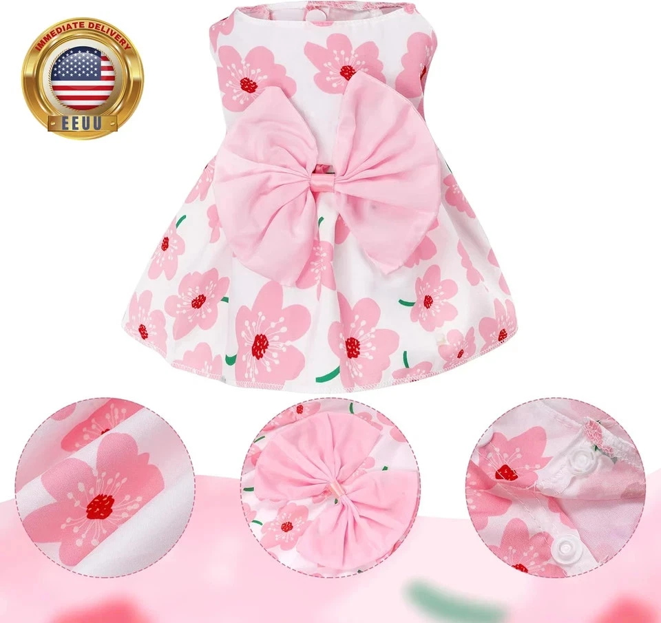 Floral Dog Dress Cute Dog Skirt Pet Dress Summer Pet Clothes for Puppy Small Cat - Image 3 of 4