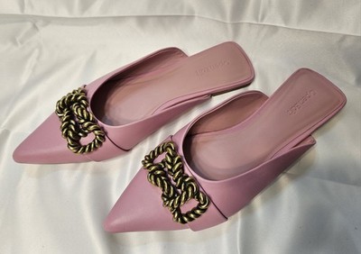 Open Edit Kyla Mules, Women s Size 7, Pink Storm, Gold Rope Hardware