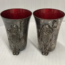 Reed & Barton Santa Claus Silver Plate Shot glass jigger 2oz Red Enamel Interior