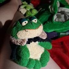 Green  White Frog Plush Stuffed Animal w/ Black Cape Washable Small 6-14 in