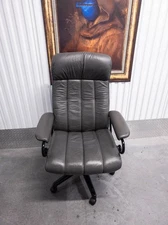 Ekornes Stressless "King" Medium Leather Office Chair | Gray Leather | Vintage