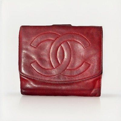 CHANEL Vintage Wallet Rot CC Logo Lammleder Portemonnaie Timeless 1990er