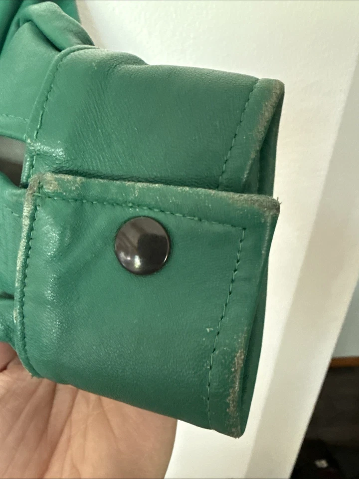 Women’s Vintage Leather Coat Laks Fifth Avenue Green Size S (fits Like Large) - Image 4 of 4