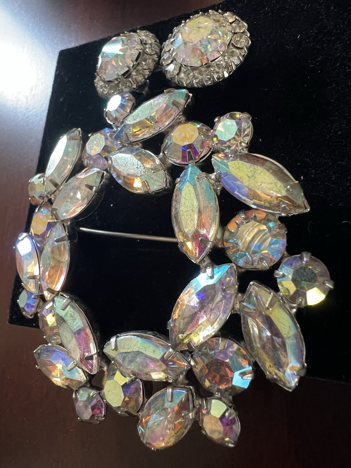 Vintage ALBERT WEISS A/B Brooch 2.5” & Screw Back Earrings .75”, Silver Tone