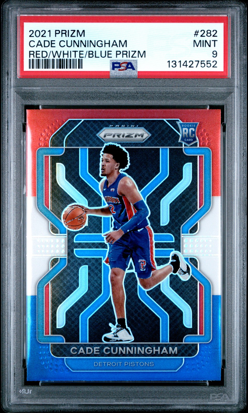 2021 PANINI PRIZM RED/WHITE/BLUE PRIZM #282 CADE CUNNINGHAM PSA 9