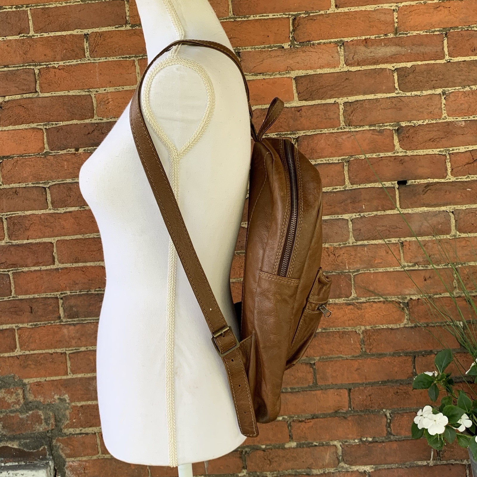 Chapel Leather Backpack Brown Adjustable Zipper F… - image 3