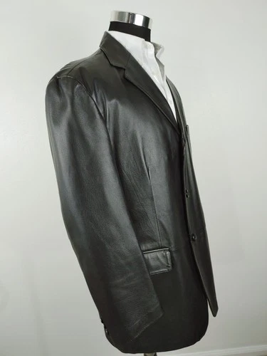 Stafford Leather Blazer Men's Large Black Genuine 3-Button Sport Coat Jacket 44R image 9
