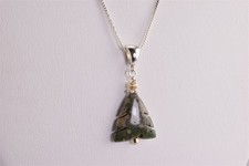 Sterling Silber & 14k Gold 32mm x 16mm grüner Jaspis Pfeil 925 Anhänger 18" Kette 