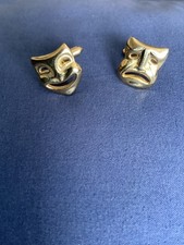 Vintage Theatre Comedy Tragedy Masks Gold Tone Mardi Gras Festive