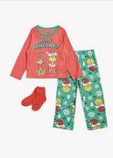 The Grinch Merry Grinchmas Pajamas Kids Size 8 Christmas PJs Socks Set NWT