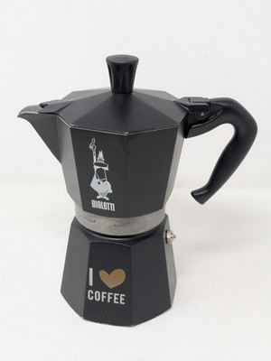 Bialetti Moka Express 3 CUP I LOVE COFFEE Maker BLACK Stovetop Percolator Ltd.ed