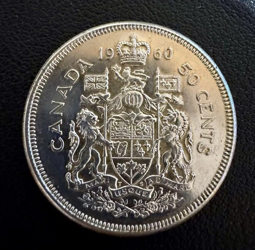 1960 Canada 50 Cents Silver Coin 80% Silver Elizabeth II Half Dollar KM 56