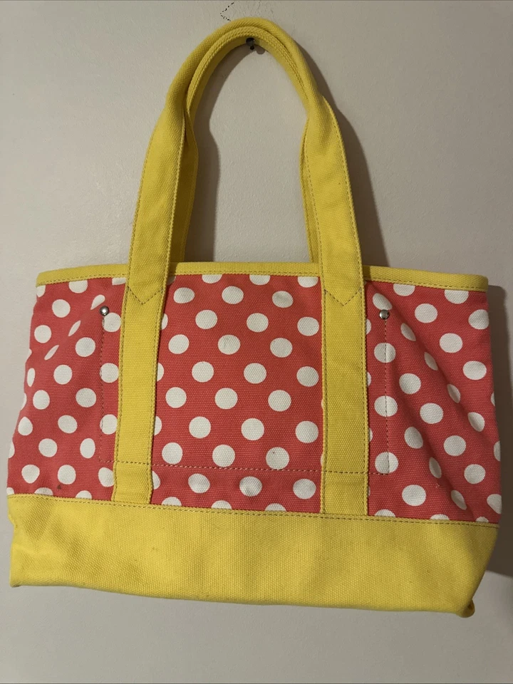 Bolso de Lona J Crew Rosa Amarillo Bolso de Lunares Compras Playa Comestibles Bolsa de Viaje Foto 2 de 4