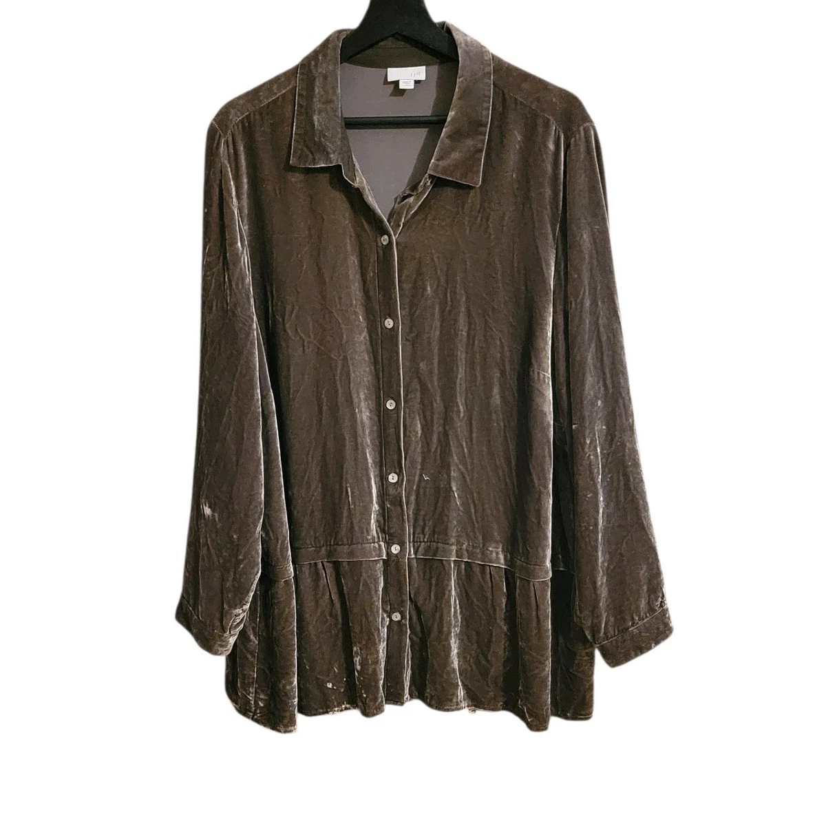 Haut Femme Velours J Jill - Col V, Manches Longues - Taille S - Style Bohème Ample Avec Poches