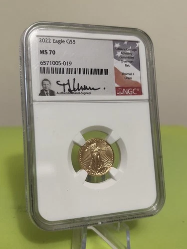 2022 $5 American Gold Eagle Thomas Uram 1/10 Oz MS70 NGC. 