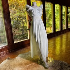 Vintage Vanity Fair Nightgown Light Blue Sheer Bodice Flutter Lace Sleeves Sz 32