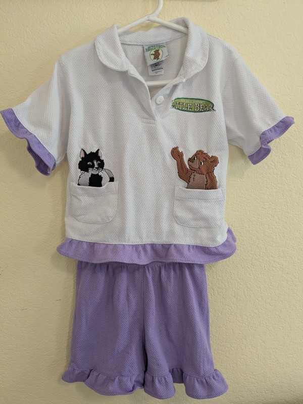 RARE Vintage Maurice Sendak Little Bear 5T Ruffle Shirt and Shorts outfit 1999