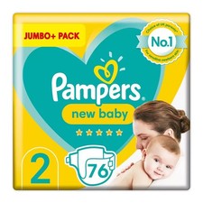 Pampers New Baby Size2 Nappy 4-8Kg Premium Protection Soft Jumbo+Pack 76 Nappies 0.20 per nappy