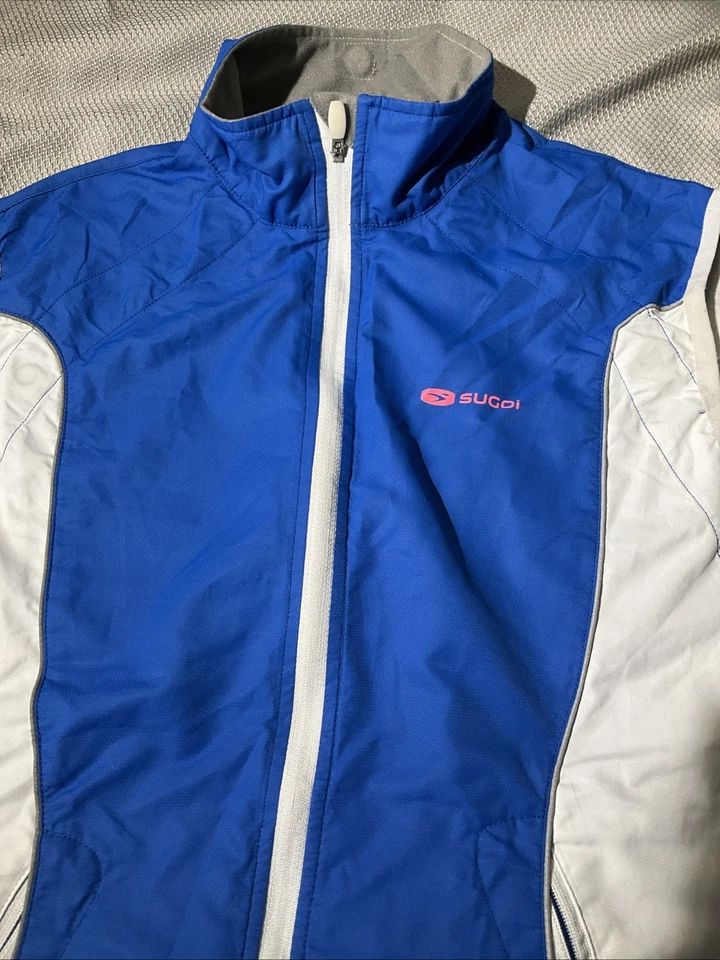Sugoi Cycling Vest Womens Medium Blue White Versa Jacket Lightweight Full Zip - Image 2 of 4