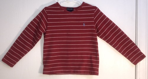 Ralph Lauren Little Girl Sz 5 Top Long Sleeve V-Neck Red w/ White Stripes Logo - Picture 7 of 10