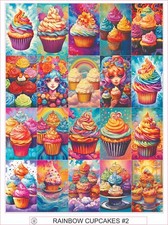 RAINBOW CUPCAKES 2 - COMPLETE SHEET OF 20 STICKERS