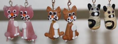 LAMPWORK Kitty Cat Glass Earrings - Hand Assembled USA- Choice - New
