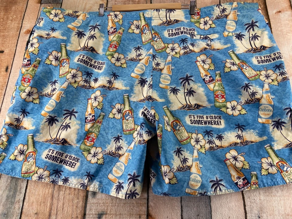 Bañador forrado BIG DOGS pantalones cortos de playa cinco en punto en algún lugar para hombre talla 4X cerveza Foto 2 de 4