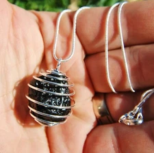 Natural Tibetan Tektite Pendant + 20" Stainless Steel Chain & Charger : SYN 12