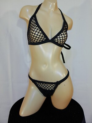 Exotic dancer stripper small black two piece bikini dance outfit - dancewear