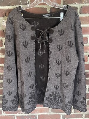 Peruvian Connection Alpaca Wool Blend Knit Open Sweater Embroidered L Classic