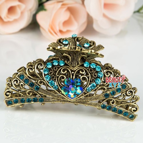 Woman's new heart design XLarge 3.5 inch metal rhinestones hair clip claws - Picture 2 of 11