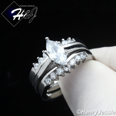2 Pcs Women Stainless Steel Silver 1.65 CT CZ Engagement Ring SETS*R59