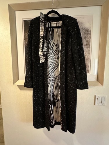 St John's Couture knit coat print lined black $199 Size 8