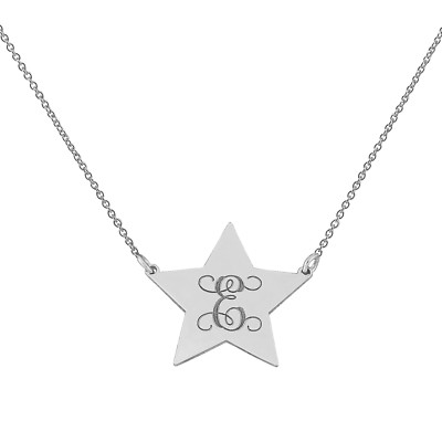 14k White Gold Monogram Initial Tiny Star Disc Charm Pendant