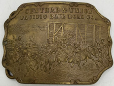 1970s Central Union Pacific Railroad Belt Buckle Cattle Marked Tiffany Co