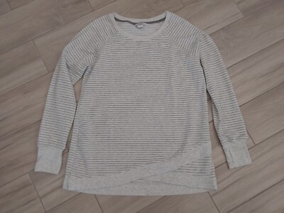 Danskin Gray Striped Round Neck Long Raglan Sleeve Sweatshirt.  Size L